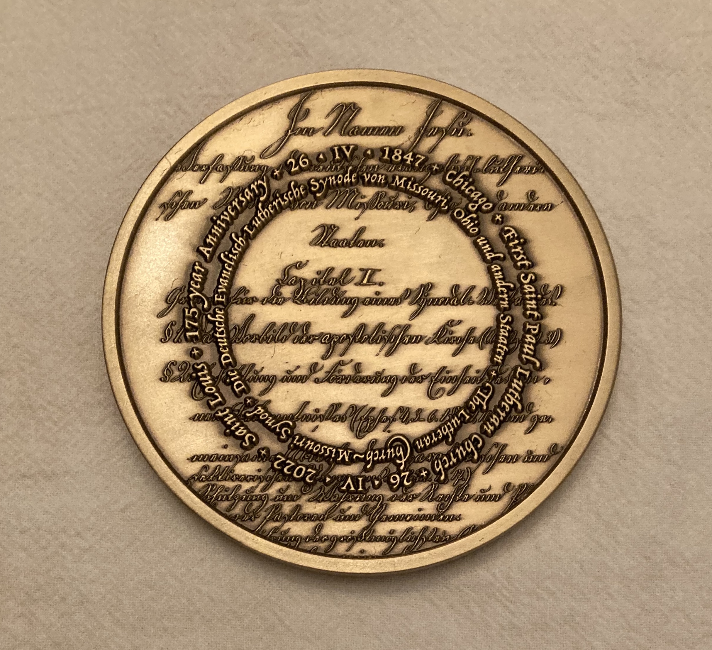 Reverse of the LCMS 175th Anniversary medal